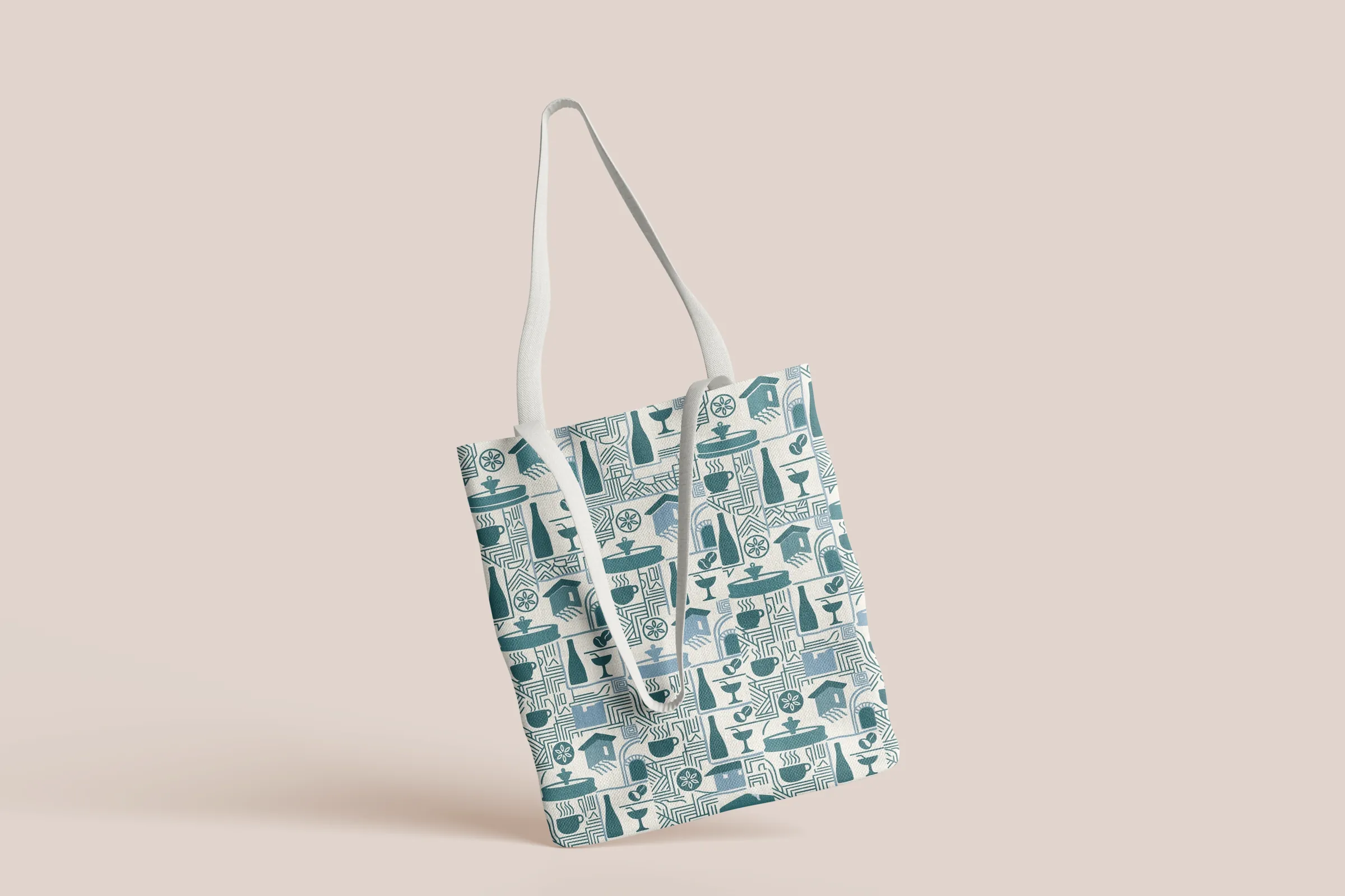 Koub tote bag with an all-over icon pattern